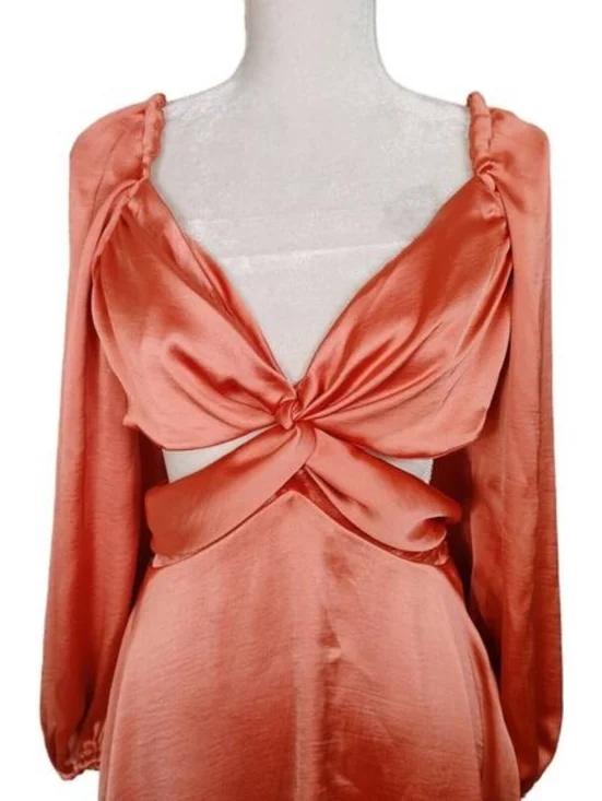 $220 Free People Justin Satin Cut Out Mini Dress Coral Size M - Picture 5 of 8